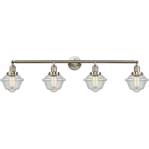 Franklin Restoration Small Oxford 4 Light 46 inch Brushed Satin Nickel Bath Vanity Light Wall Light in Seedy Glass, Franklin Restoration