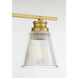 Transitional 3 Light 24 inch Natural Brass Vanity Light Wall Light