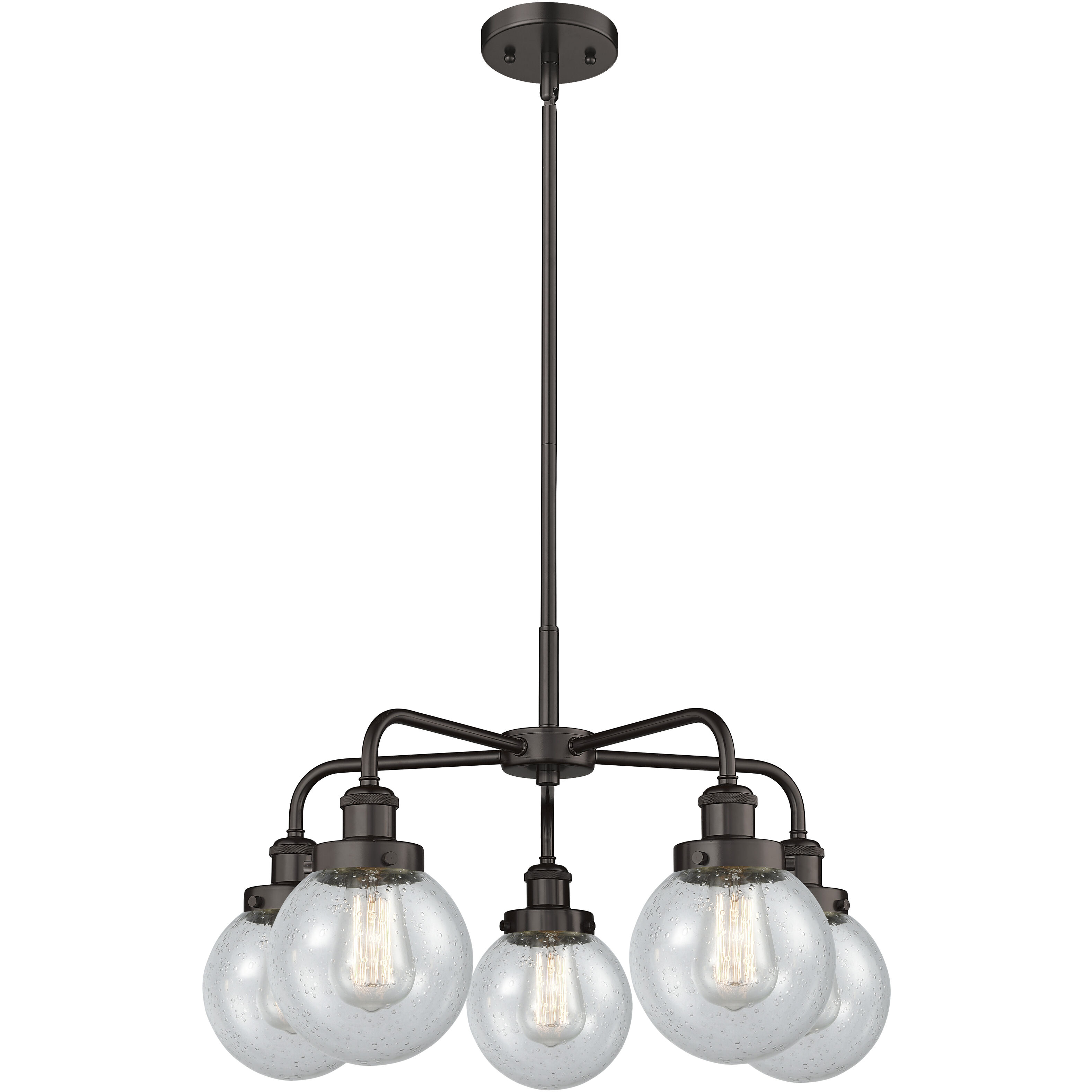 Beacon 5 Light 24 inch Oil Rubbed Bronze Chandelier Ceiling Light in Seedy Glass