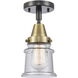 Franklin Restoration Small Canton LED 6 inch Black Antique Brass Flush Mount Ceiling Light in Seedy Glass