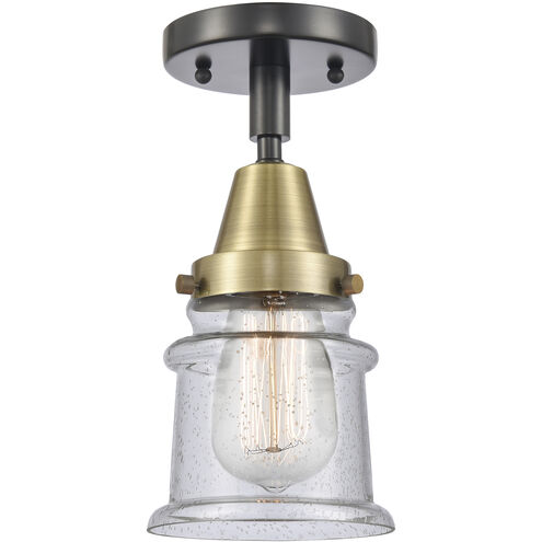 Franklin Restoration Small Canton LED 6 inch Black Antique Brass Flush Mount Ceiling Light in Seedy Glass