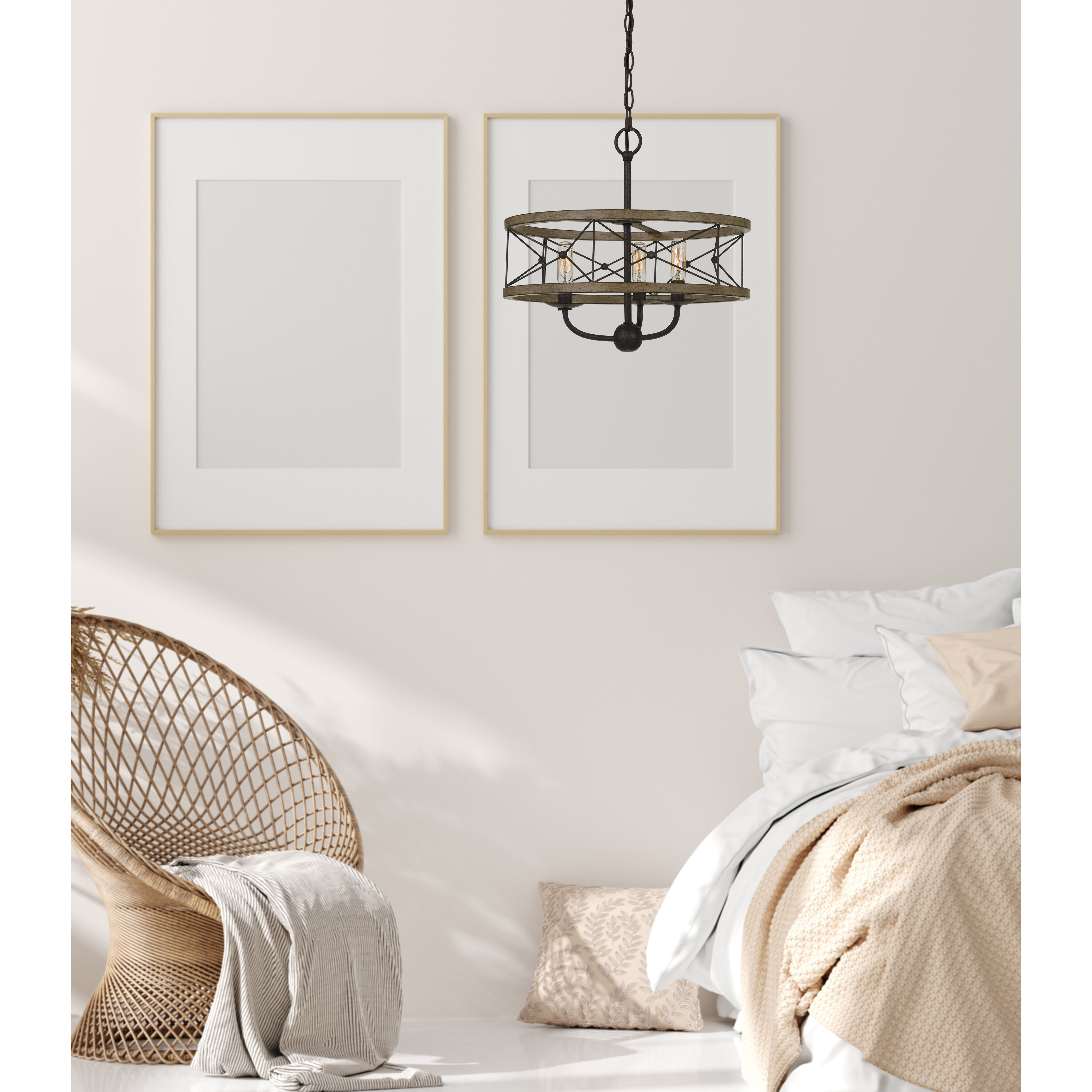 Modica 3 Light 16 inch Distress Ivory and Iron Pendant Ceiling Light, Convertible