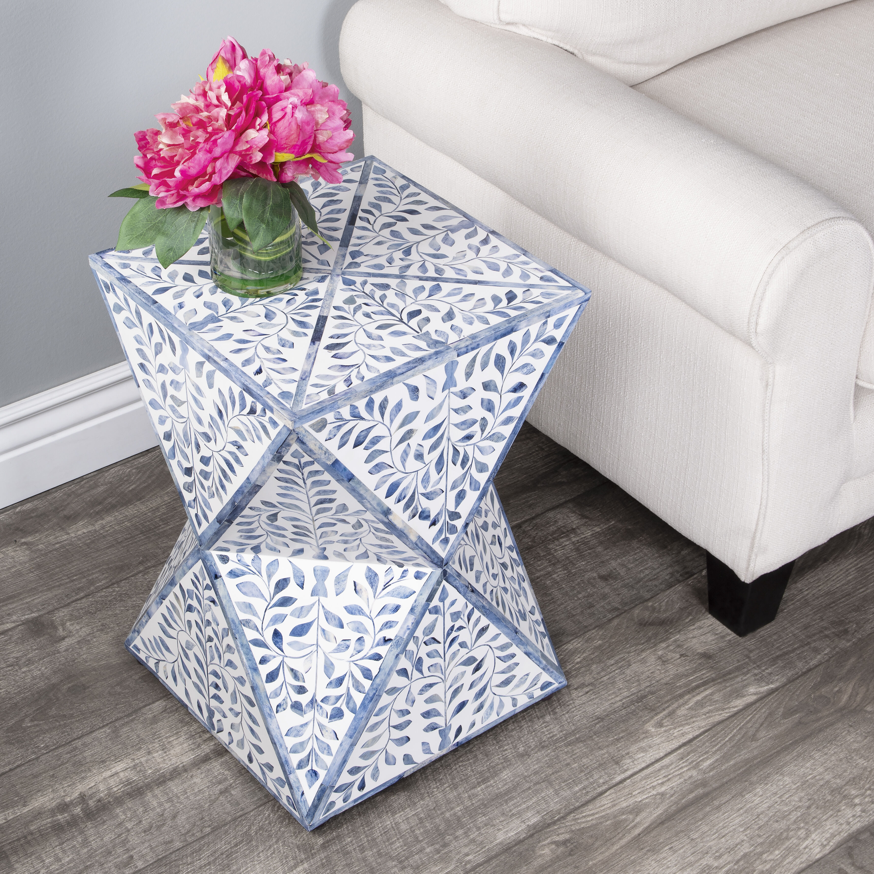 Trubadur Bone Inlay Side Table in Sky Blue and White
