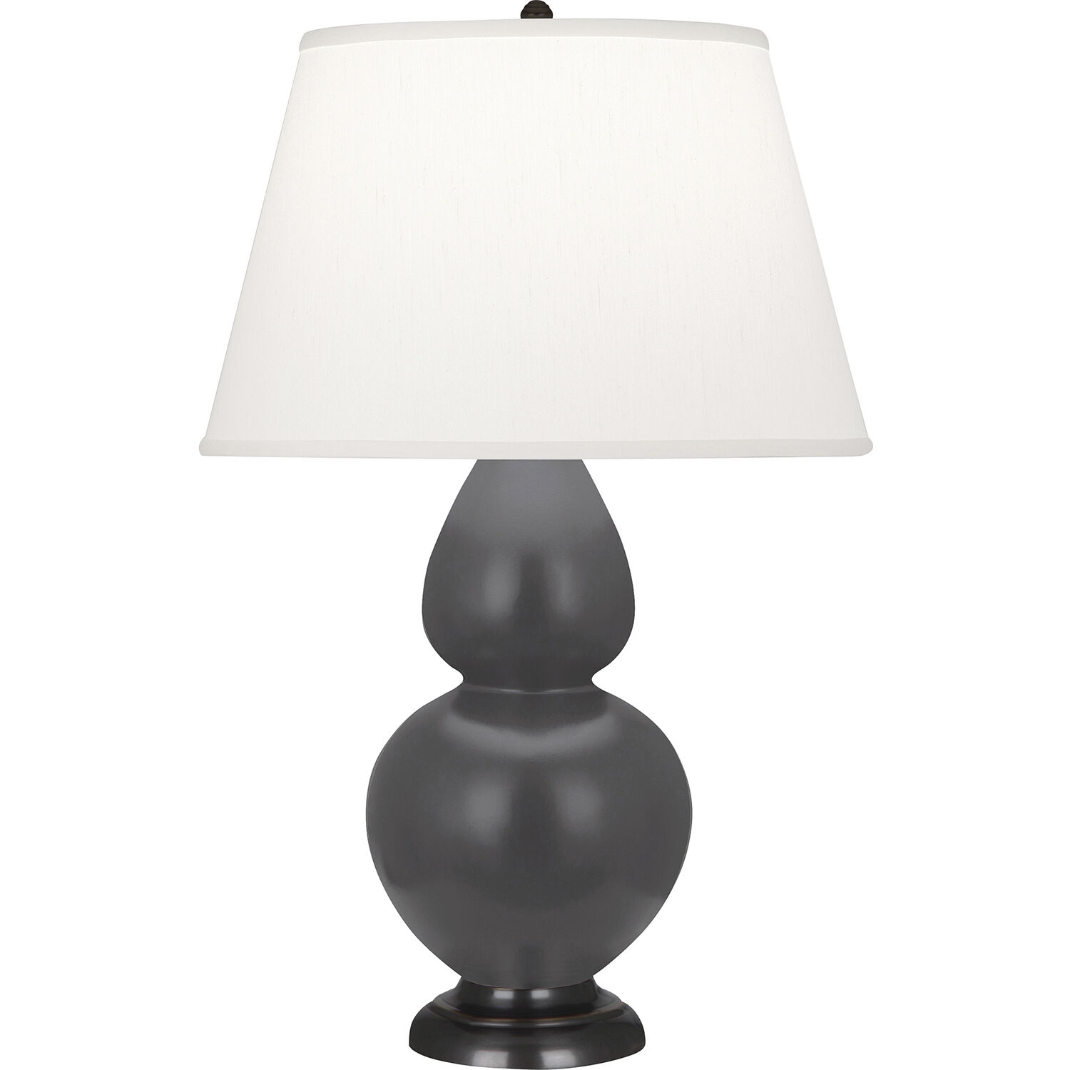 Double Gourd 31 inch 150 watt Matte Ash Glazed Ceramic with Deep Patina Bronze Table Lamp Portable Light in Pearl Dupioni