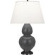 Double Gourd 31 inch 150 watt Matte Ash Glazed Ceramic with Deep Patina Bronze Table Lamp Portable Light in Pearl Dupioni