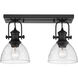 Hines 2 Light 18 inch Matte Black Semi-flush Ceiling Light in Seeded Glass, Damp
