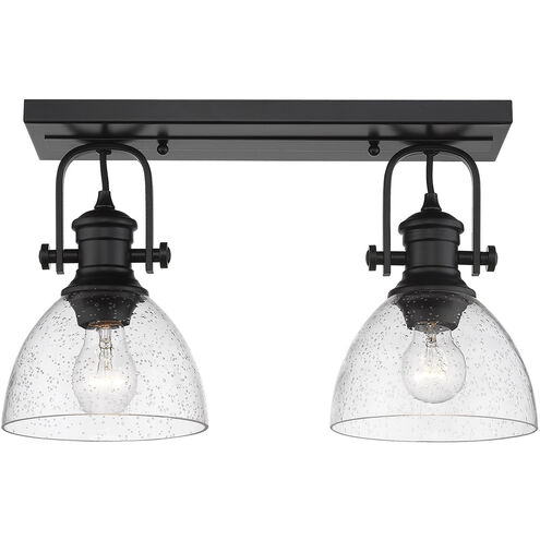 Hines 2 Light 18 inch Matte Black Semi-flush Ceiling Light in Seeded Glass, Damp