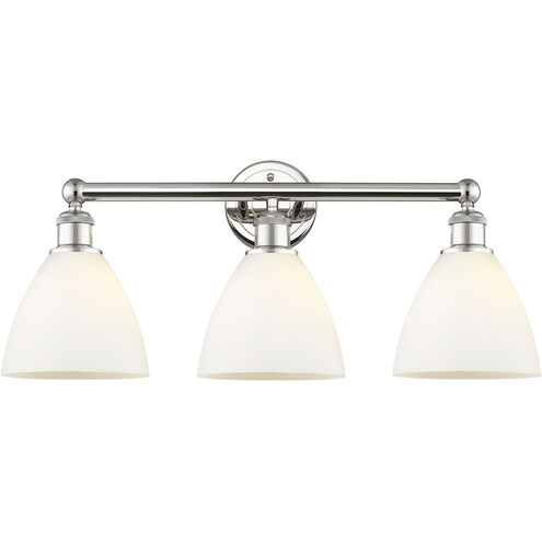 Bristol Glass 3 Light 25.5 inch Polished Nickel Bath Vanity Light Wall Light in Matte White