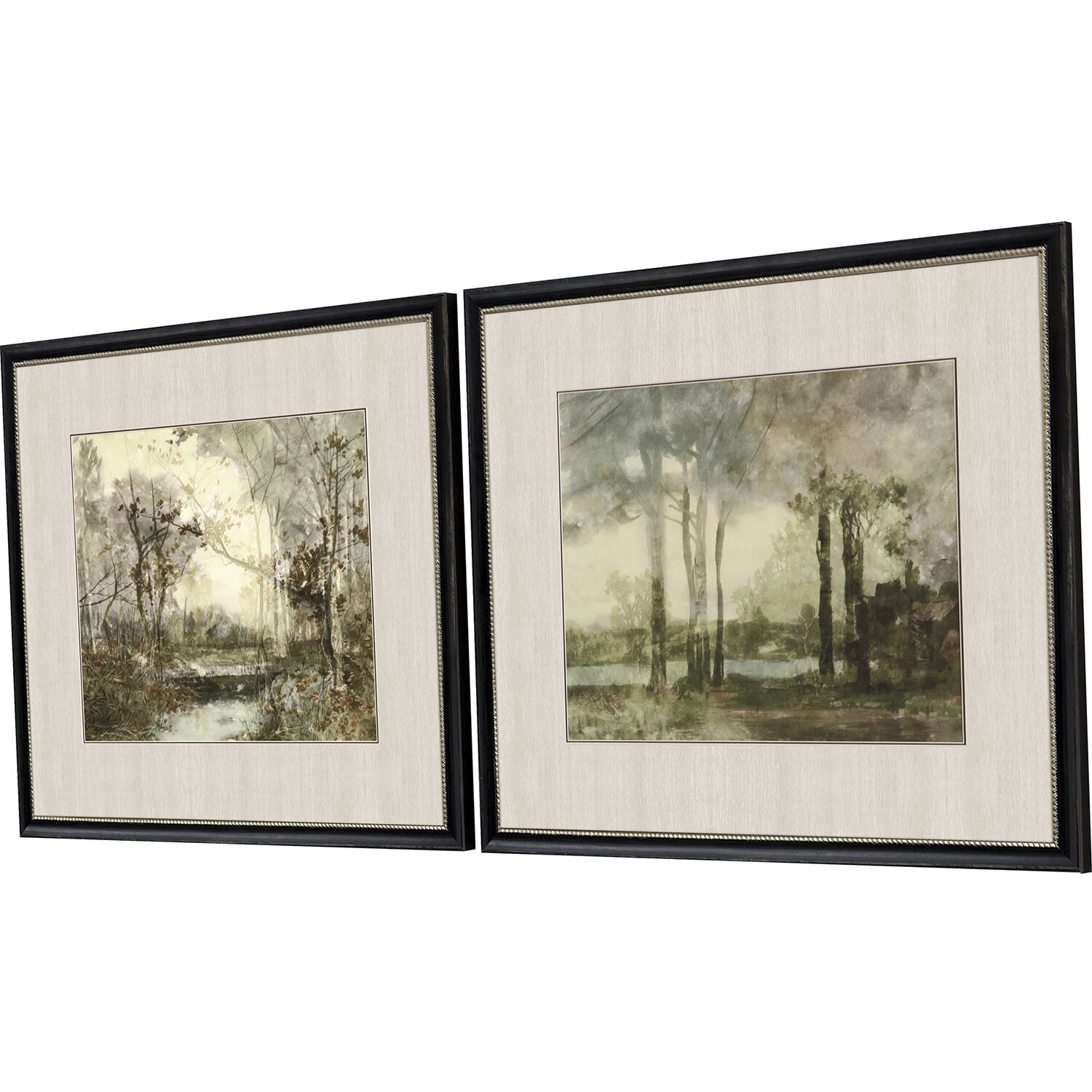 Sunset Pond Green and Beige and Brown Framed Art