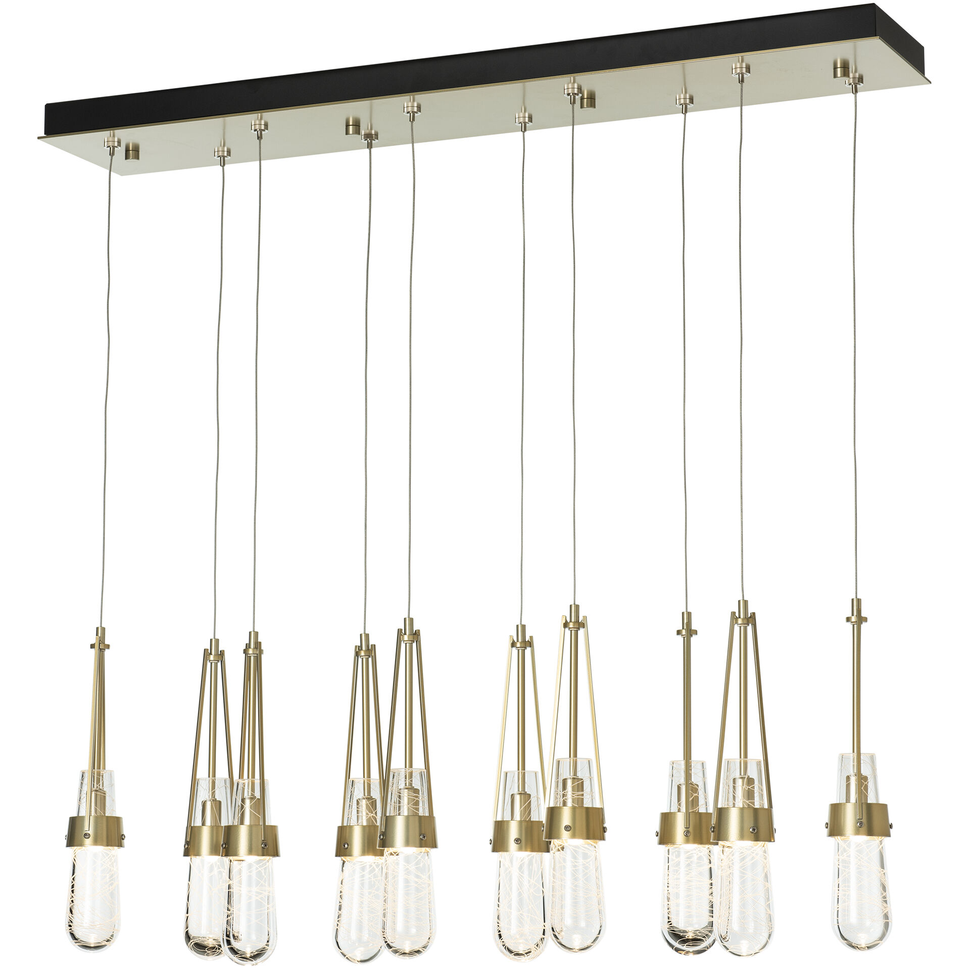 Link 10 Light 44.5 inch Modern Brass Pendant Ceiling Light in Clear with White Threading, Rectangular