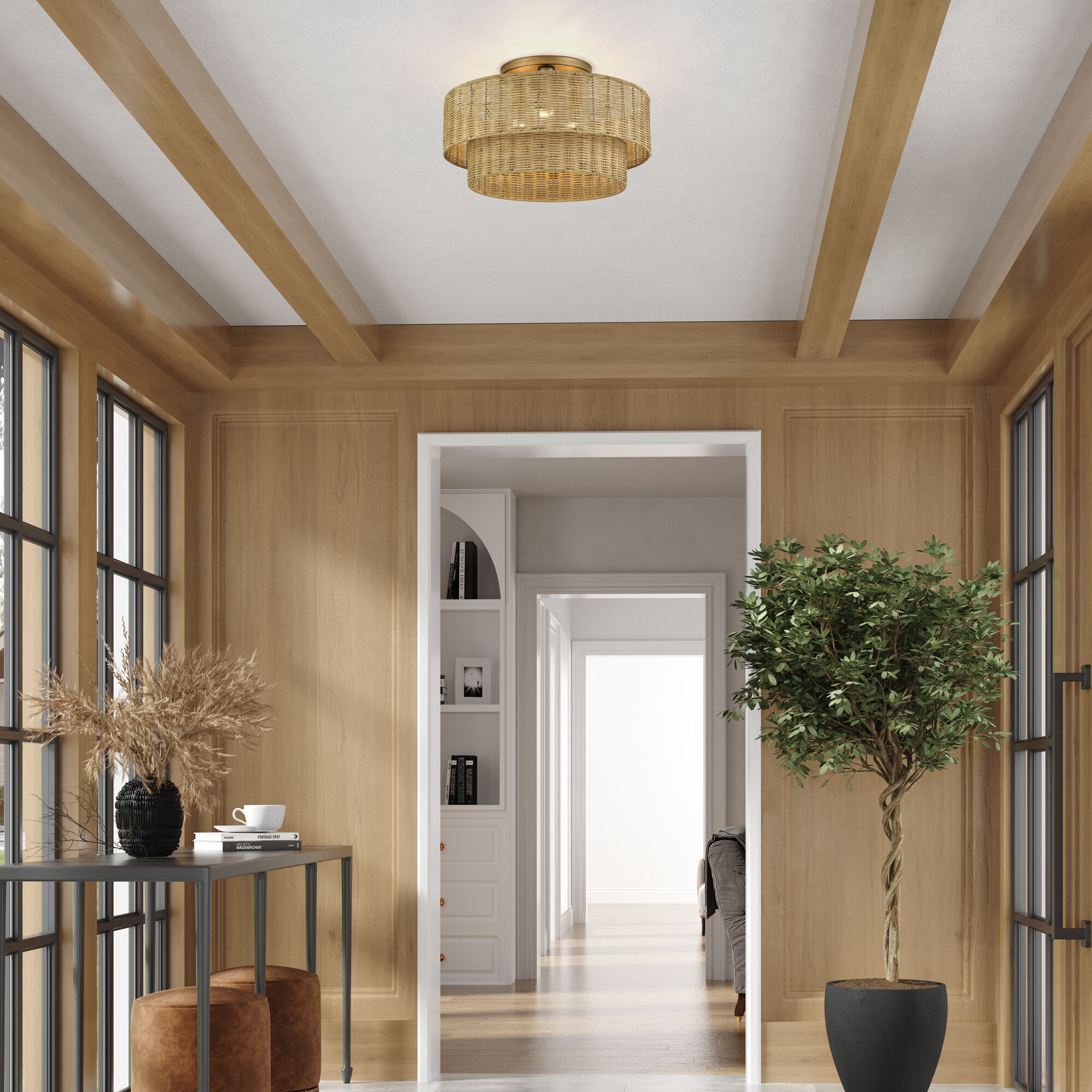 Weavington 3 Light 18 inch Antique Gold Leaf Semi Flush Mount Ceiling Light, Large