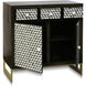 Cameron Chevron Ivory Bone and Antique Gold Metal Cabinet