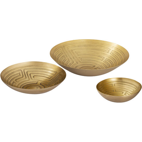 Maze 13 X 3.25 inch Decorative Bowl in Antique Brass, Set of 3