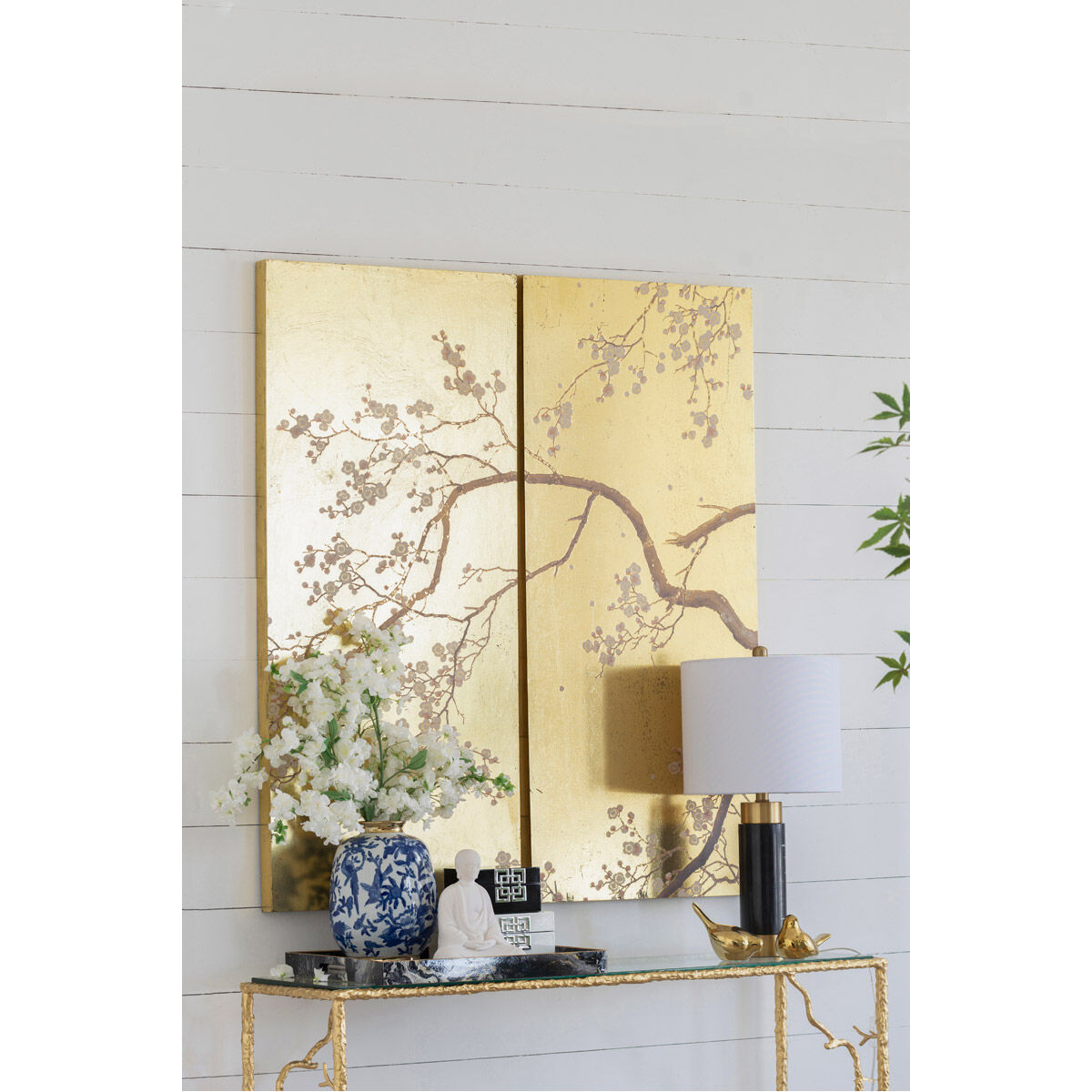 A B Home DF48104 Cherry Blossom Gold Leaf Pink Wall Art