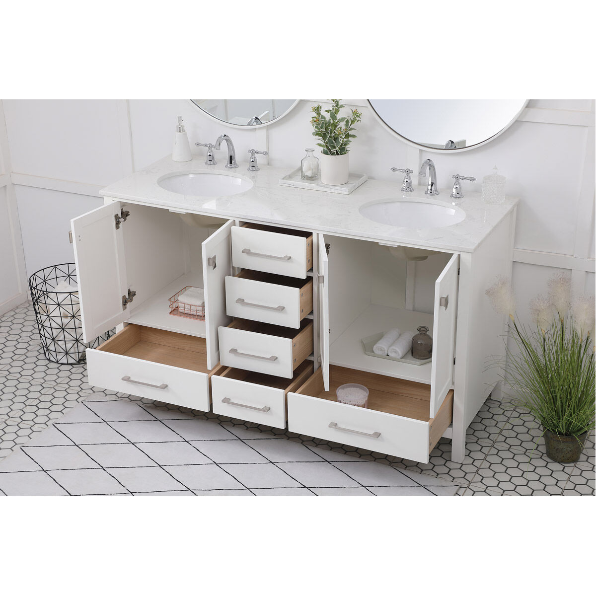 Irene 60 X 22 X 34 inch White Vanity Sink Set