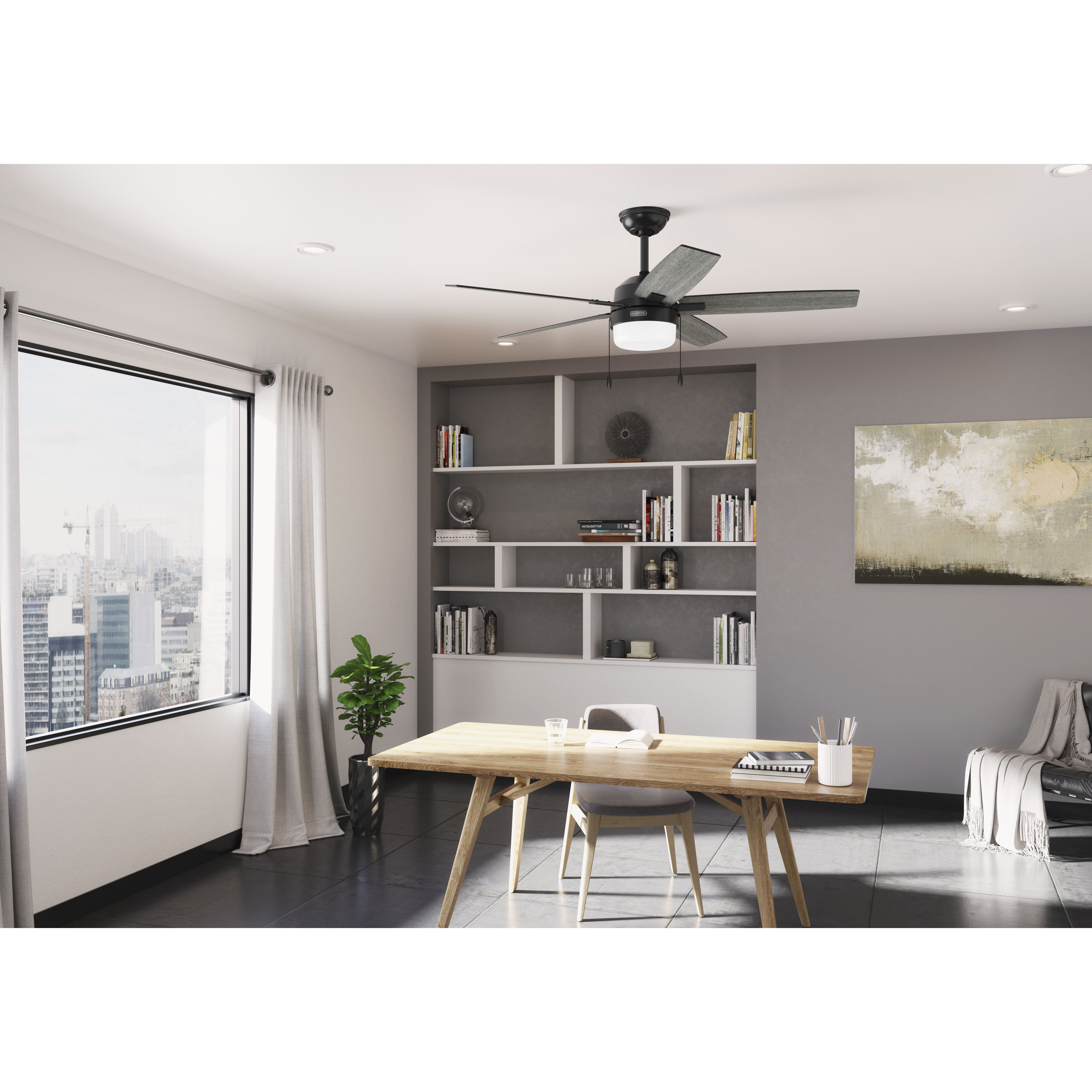 Anisten 52 inch Matte Black with Matte Black/Dark Gray Oak Blades Ceiling Fan