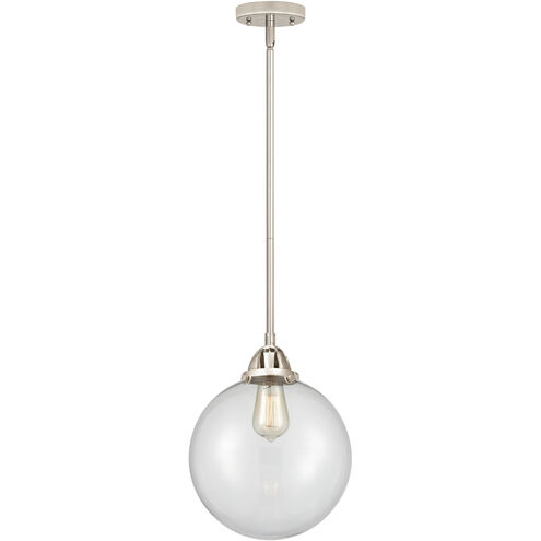 Nouveau 2 Beacon 1 Light 10 inch Polished Nickel Mini Pendant Ceiling Light in Incandescent, Clear