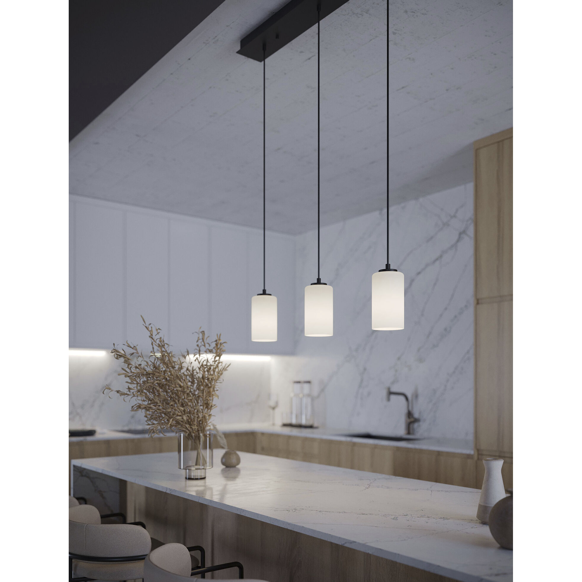 Leo 3 Light 36 inch Black Linear Pendant Ceiling Light