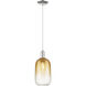 Downtown Urban Brookhaven Cloche 1 Light 7 inch Polished Nickel Mini Pendant Ceiling Light in Amber Glass