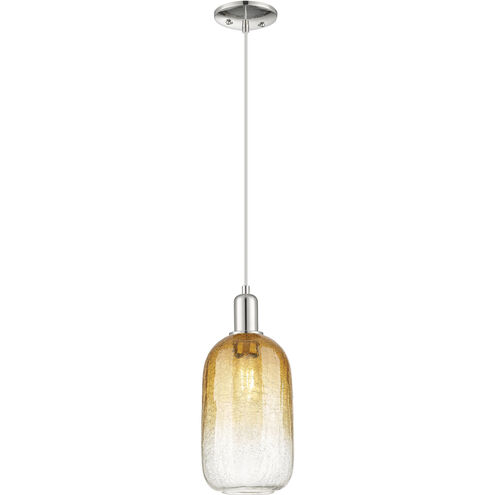 Downtown Urban Brookhaven Cloche 1 Light 7 inch Polished Nickel Mini Pendant Ceiling Light in Amber Glass