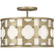 Carter 3 Light 17 inch Burnished Gold Indoor Semi-Flush Mount Ceiling Light, Convertible to Pendant