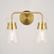 Harper 2 Light 15 inch Natural Brass Bathroom Light Wall Light
