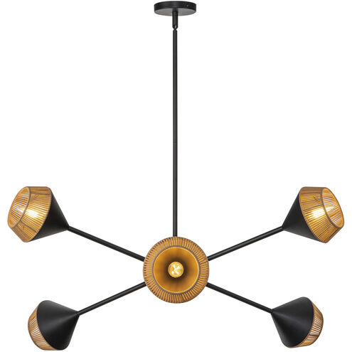 Daphne 6 Light 37.5 inch Matte Black and Brown Cotton Rope Chandelier Ceiling Light