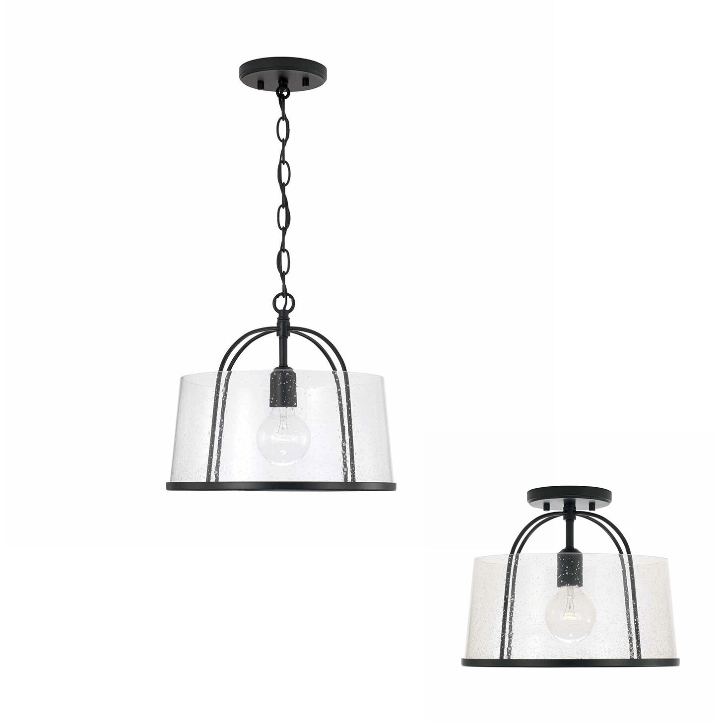 Madison 1 Light 13 inch Matte Black Semi-Flush Mount Ceiling Light, Convertible Dual Mount