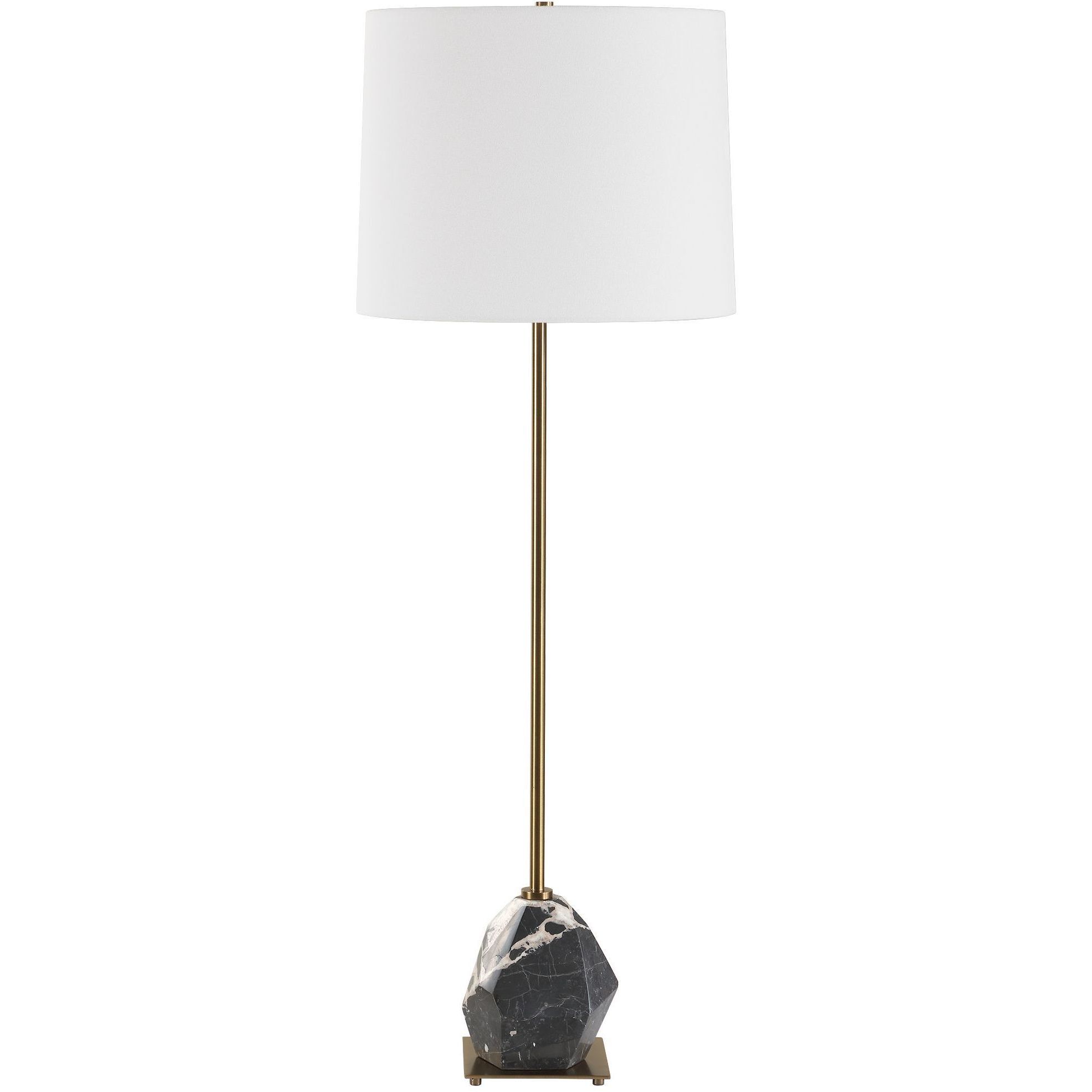 Rowland 37 inch 100.00 watt Black And White Panda Marble and Antique Brass Buffet Lamp Portable Light