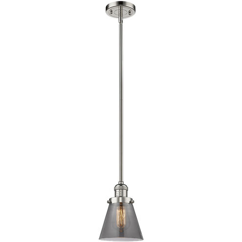 Franklin Restoration Cone LED 6 inch Polished Nickel Mini Pendant Ceiling Light in Plated Smoke, Franklin Restoration