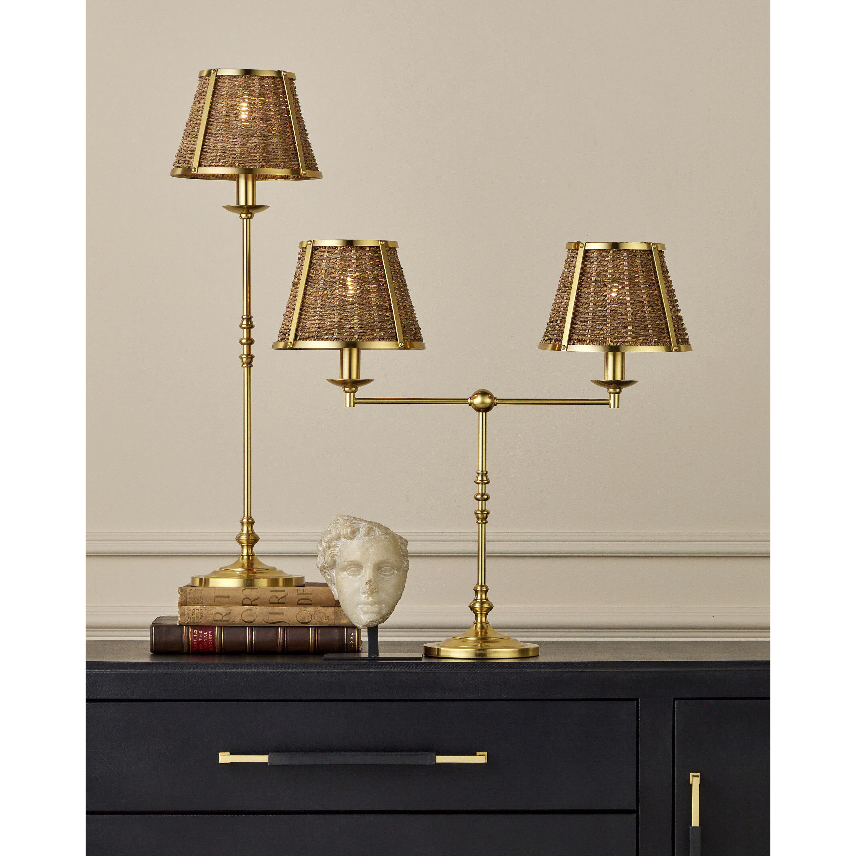 Deauville 25 inch 7 watt Polished Brass/Natural Desk Lamp Portable Light, Suzanne Duin Collection