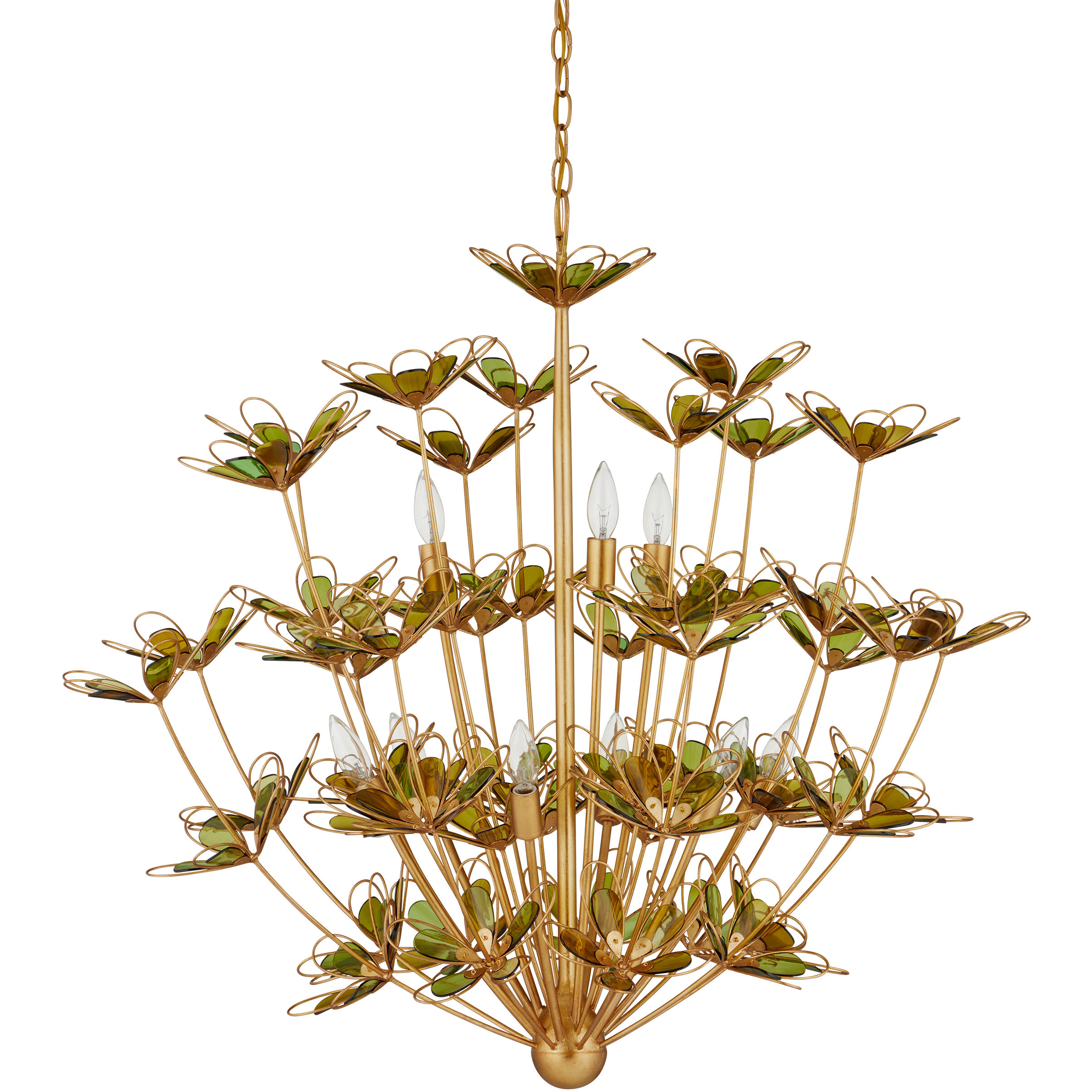 Midsummer 9 Light 39 inch Contemporary Gold Leaf/Contemporary Gold/Green Chandelier Ceiling Light