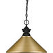 Pendant Lights 1 Light 14 inch Matte Black Pendant Ceiling Light in 3, Satin Gold Steel