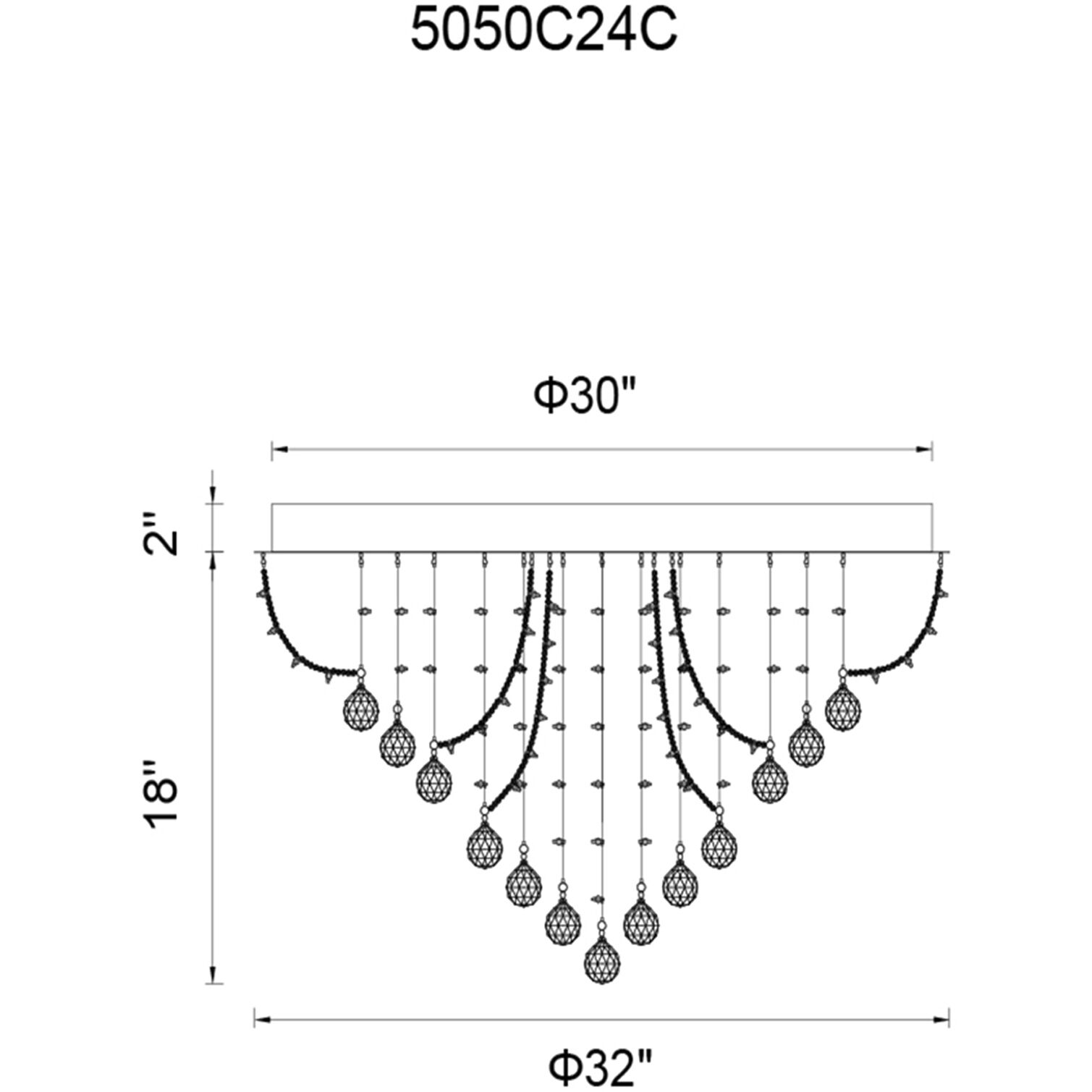 Fountain 9 Light 24 inch Chrome Flush Mount Ceiling Light