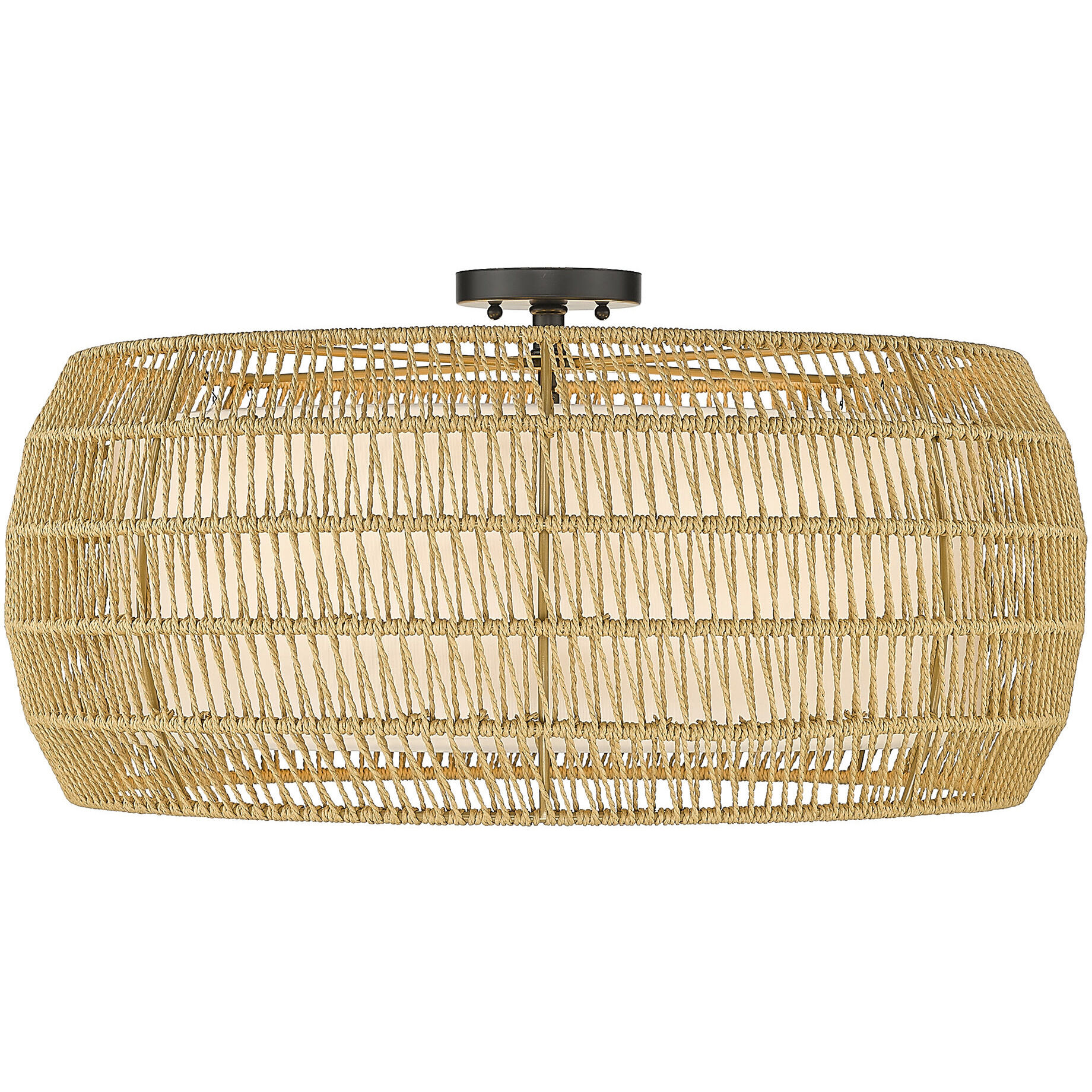 Everly 6 Light 27.13 inch Matte Black Semi-Flush Mount Ceiling Light in Natural Rattan