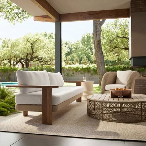 Halston Pearl Boucle and Natural Teak with Khaki Outdoor Sofa