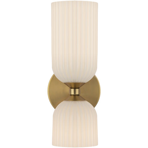 Alora Mood Nelly 2 Light 4 inch Brushed Gold Bath Vanity Light Wall Light in Glossy Opal Ribbed Glass Shade