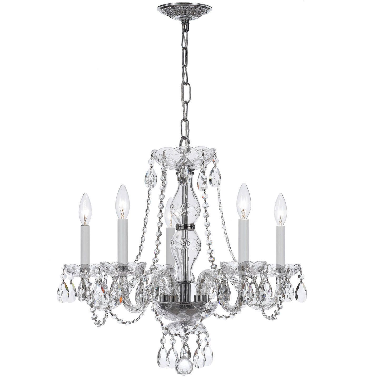 Traditional Crystal 5 Light 21 inch Polished Chrome Chandelier Ceiling Light in Clear Hand Cut