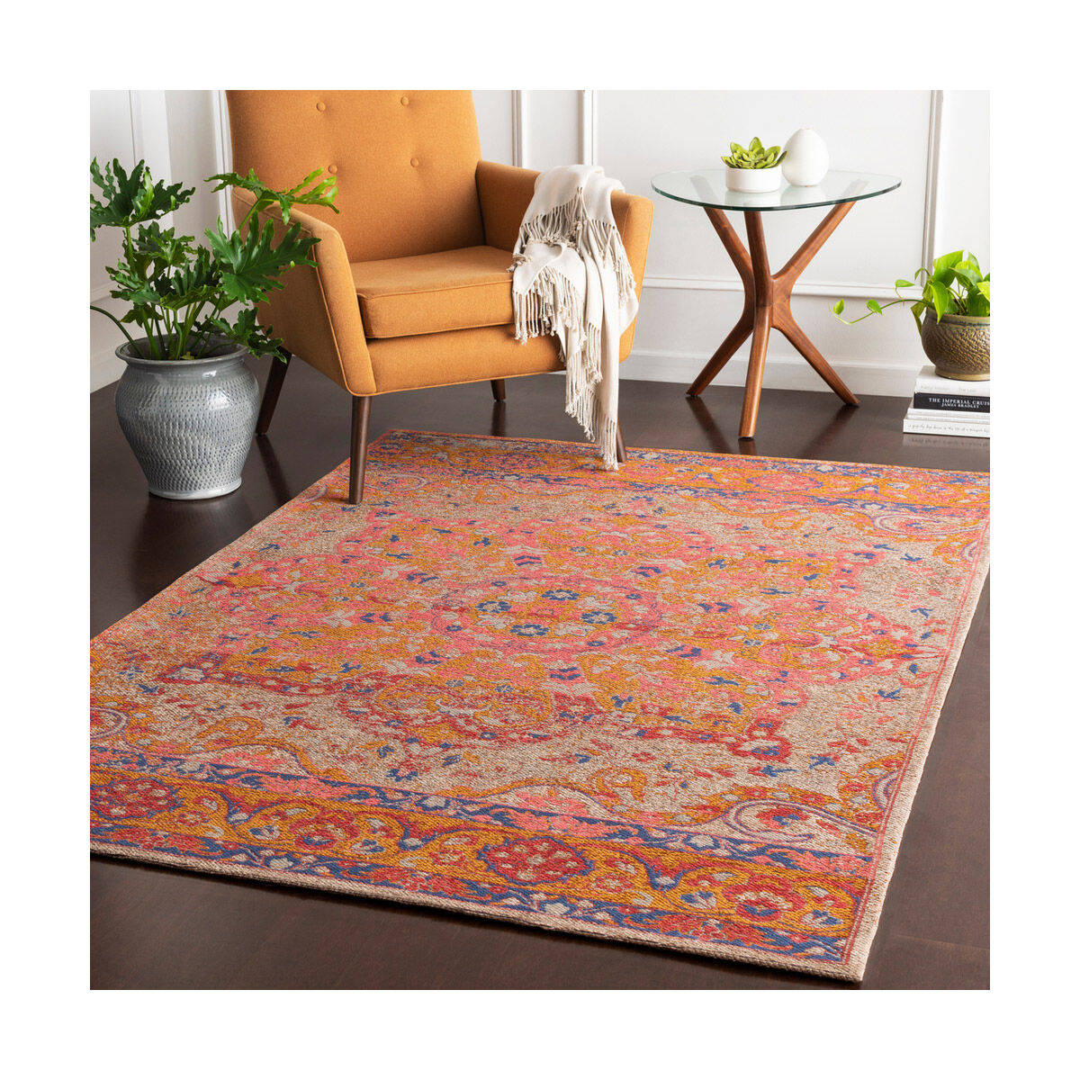 Amsterdam 120 X 96 inch Pink/Oatmeal/Camel/Dark Blue Handmade Rug, Rectangle