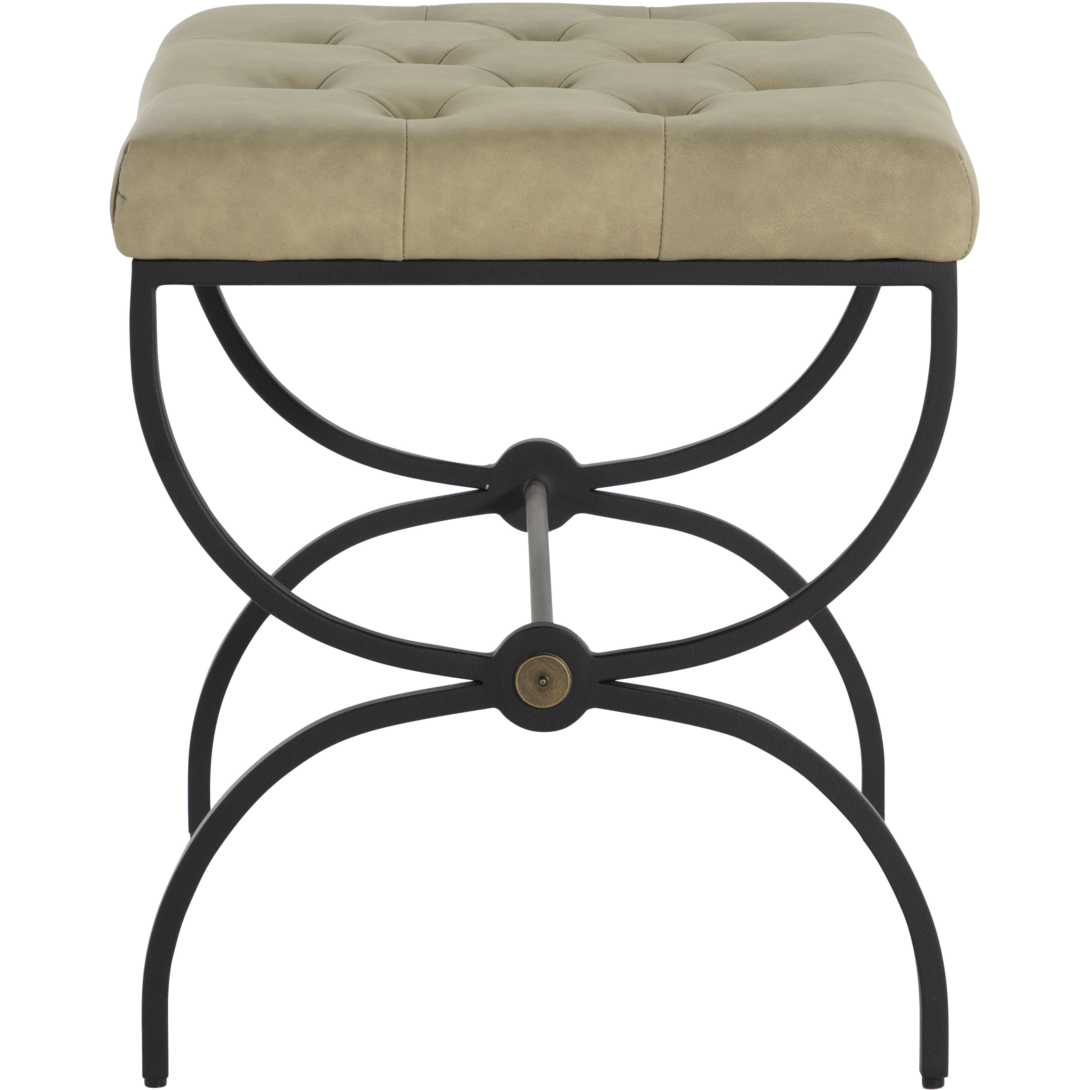 Galvin 21.38 inch Light Grey Leather / Textured Black / Brushed Brass Ottomans Stool