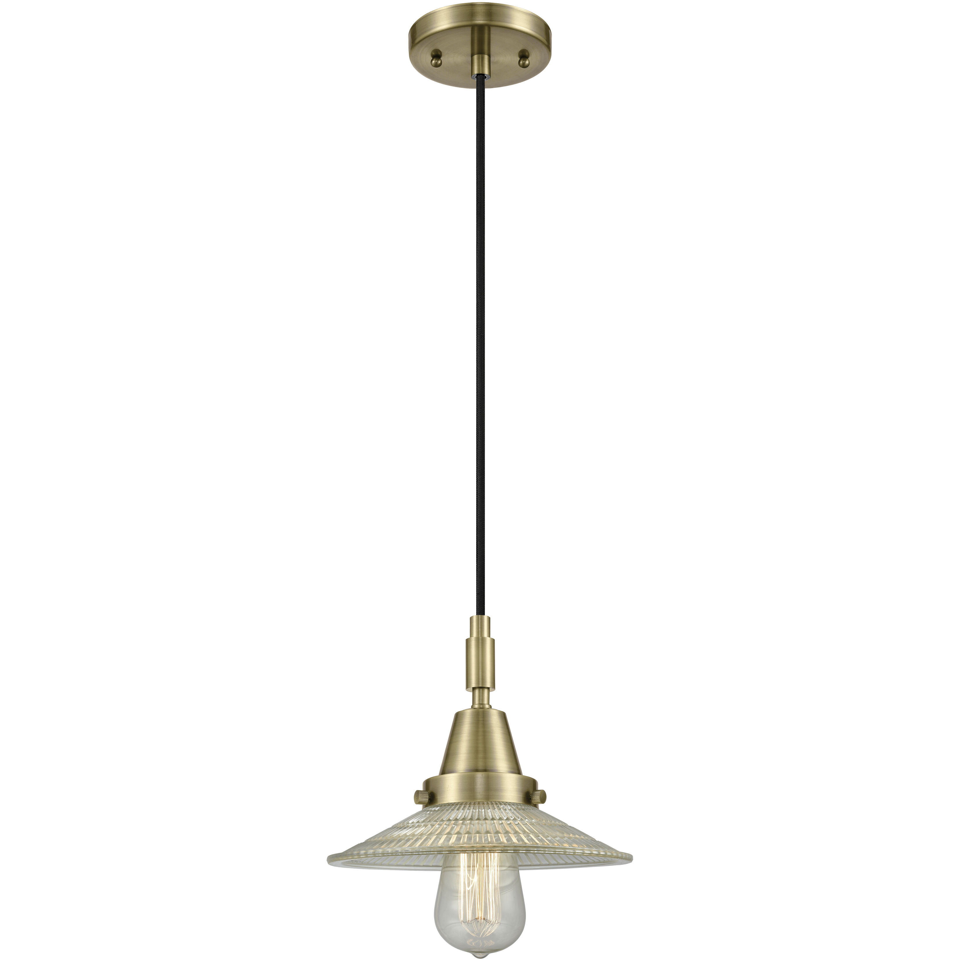 Downtown Urban Halophane 1 Light 8.5 inch Antique Brass Mini Pendant Ceiling Light in Clear Halophane Glass