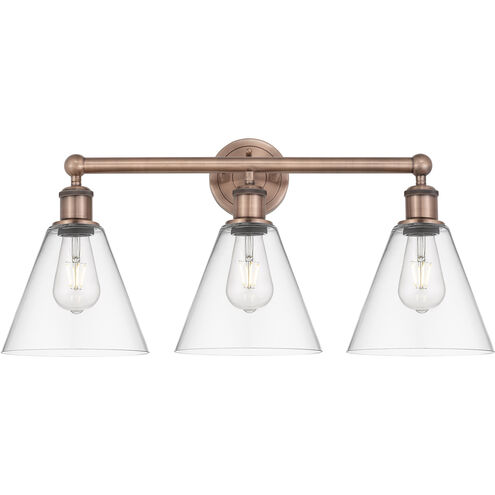 Berkshire 3 Light 26 inch Antique Copper Bath Vanity Light Wall Light in Clear