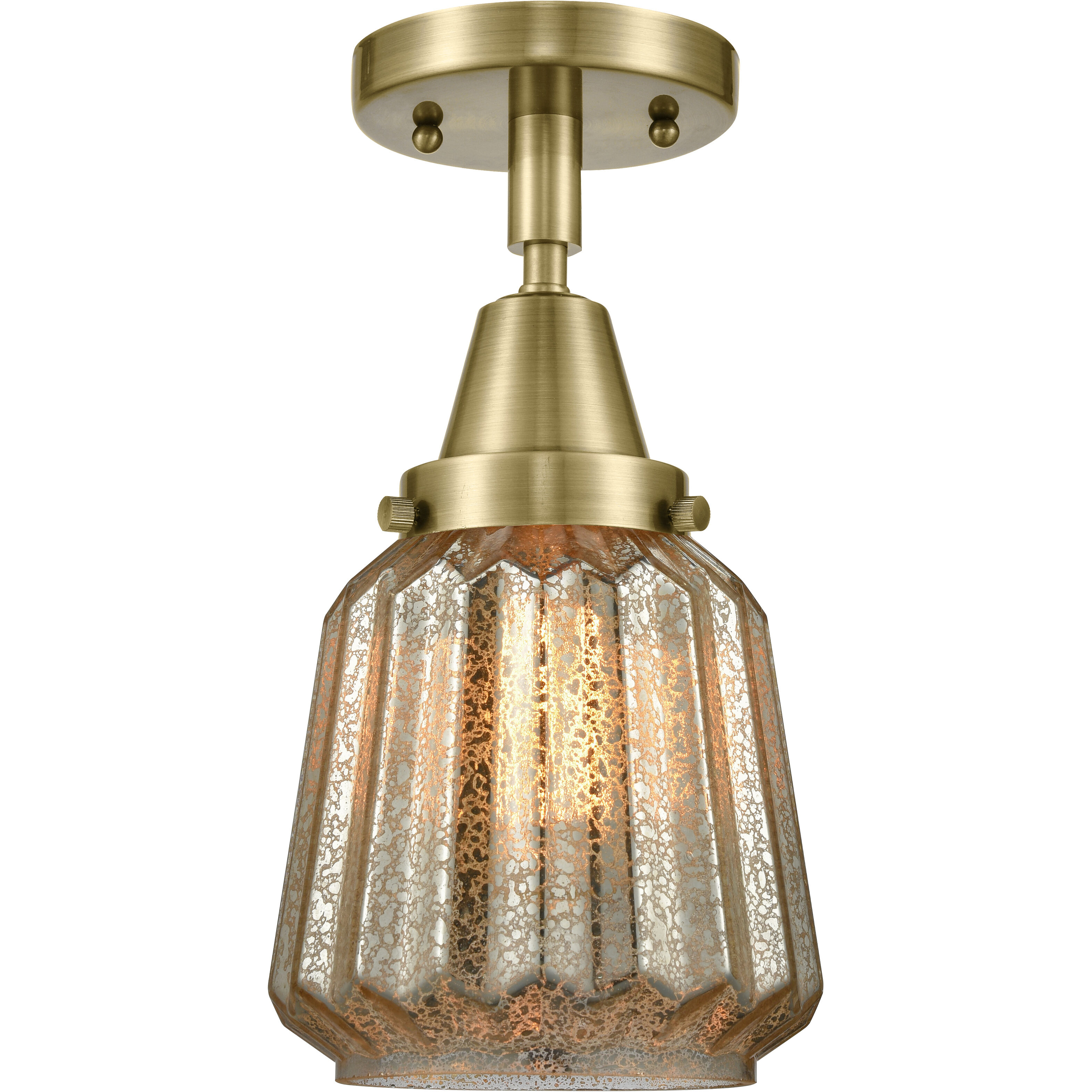 Franklin Restoration Chatham LED 6 inch Antique Brass Flush Mount Ceiling Light in Mercury Glass