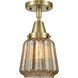 Franklin Restoration Chatham LED 6 inch Antique Brass Flush Mount Ceiling Light in Mercury Glass
