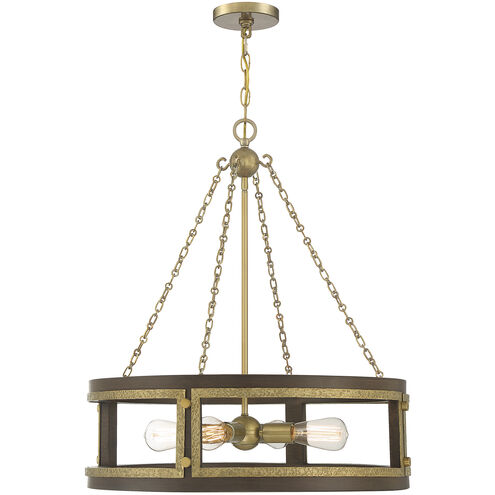 Lakefield 4 Light 26 inch Burnished Brass with Walnut Pendant Ceiling Light