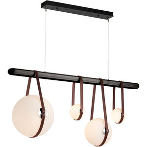 Derby LED 52 inch Black and Polished Nickel Linear Pendant Ceiling Light in Leather British Brown/Black Wood, Black/Polished Nickel