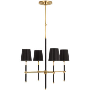 Thomas O'Brien Bryant LED 26 inch Hand-Rubbed Antique Brass and Chocolate Leather Wrapped Chandelier Ceiling Light, Small
