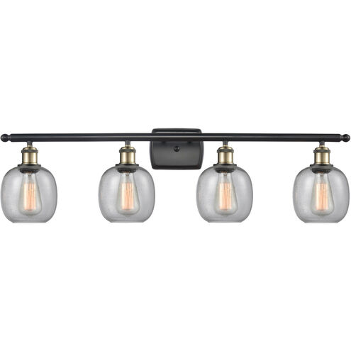 Ballston Belfast 4 Light 36 inch Black Antique Brass Bath Vanity Light Wall Light in Seedy Glass, Ballston