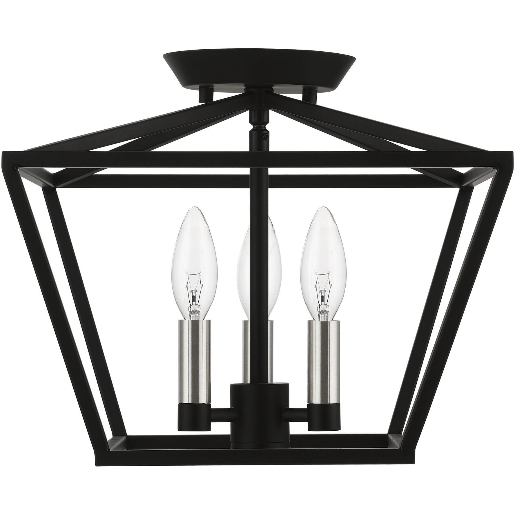 Devone 3 Light 13 inch Black with Brushed Nickel Accents Semi-Flush Ceiling Light, Square