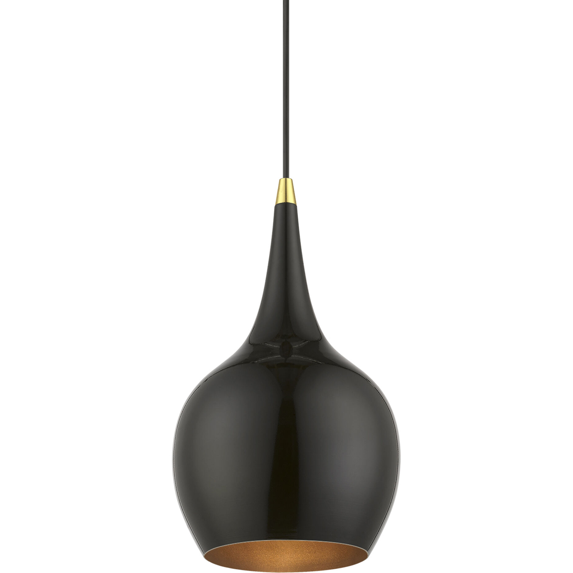 Andes 1 Light 8 inch Shiny Black with Polished Brass Accents Mini Pendant Ceiling Light